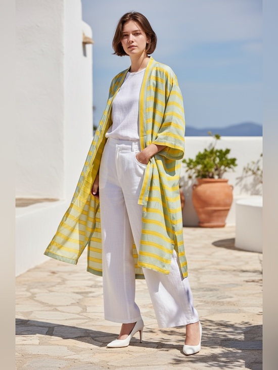 Recreo Other - Recreo San Miguel Yellow & Light Blue Striped Kimono Jacket
